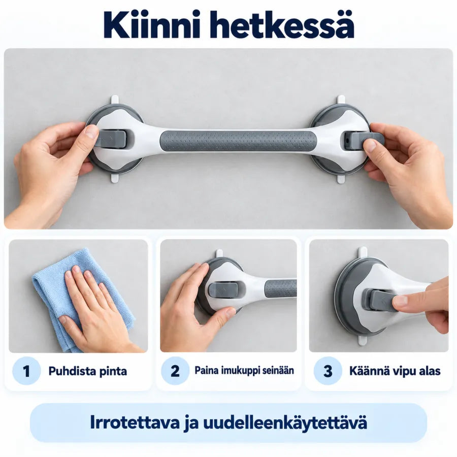 Vilho™-tukikahvan kiinnitys kolmessa vaiheessa ilman porausta