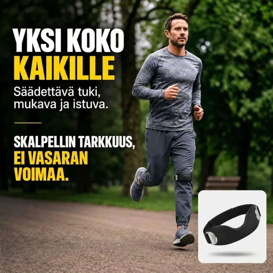 Juoksija KneeFlex-polvihihnan kanssa – yksi säädettävä koko