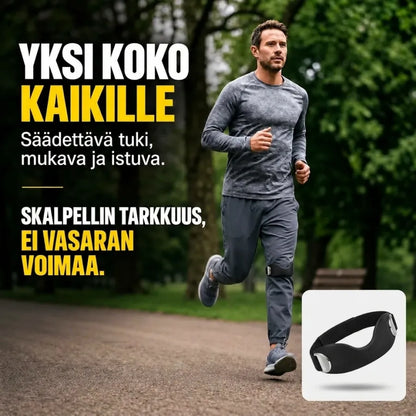 Juoksija KneeFlex-polvihihnan kanssa – yksi säädettävä koko