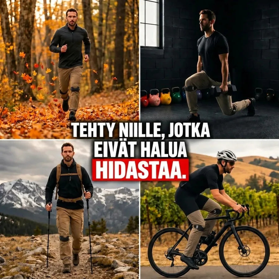 KneeFlex-polvihihna juoksussa, kuntosalilla, vaelluksella ja pyöräilyssä