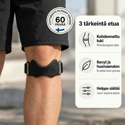 KneeFlex-polvihihna polvilumpion alla – kohdennettu tuki, kevyt ja helppo säätää