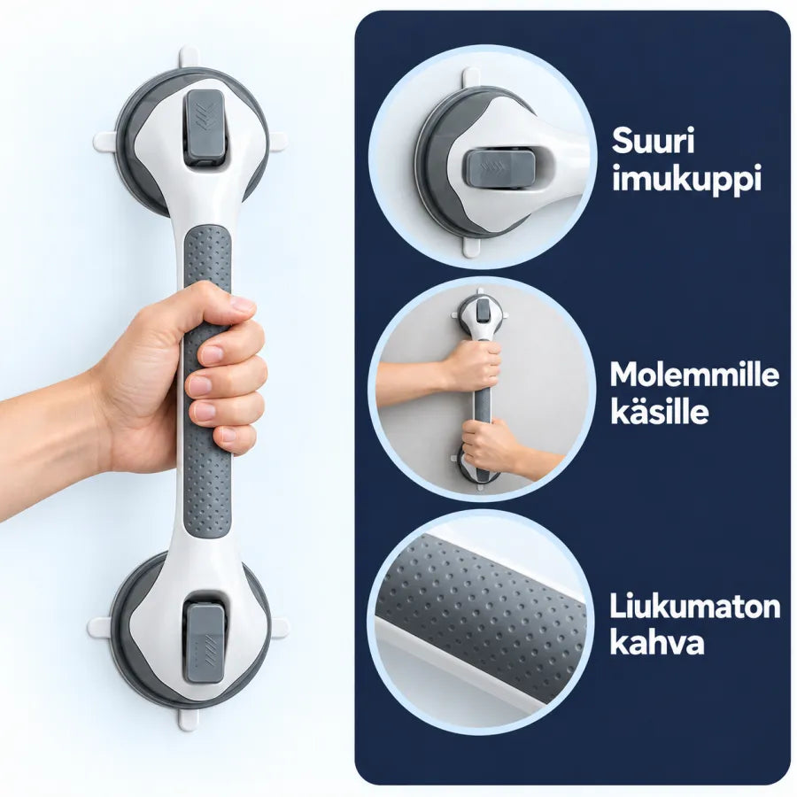 Vilho™-tukikahvan suuri imukuppi ja liukumaton kahva