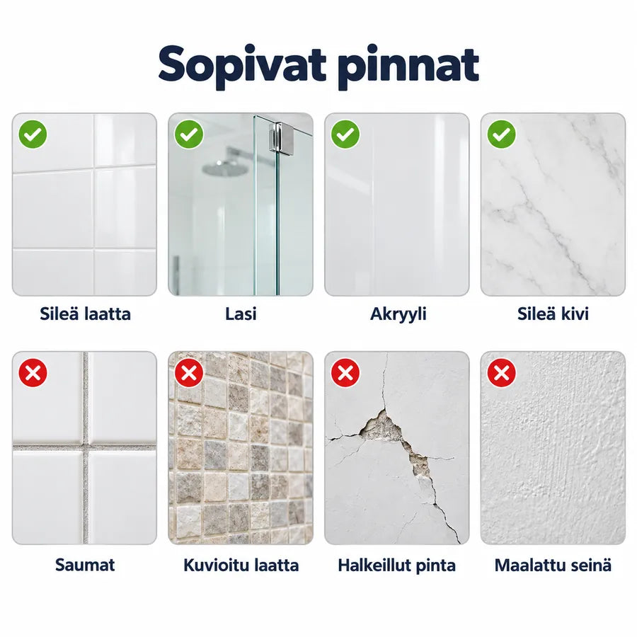 Pinnat, joille Vilho™-tukikahva sopii ja ei sovi